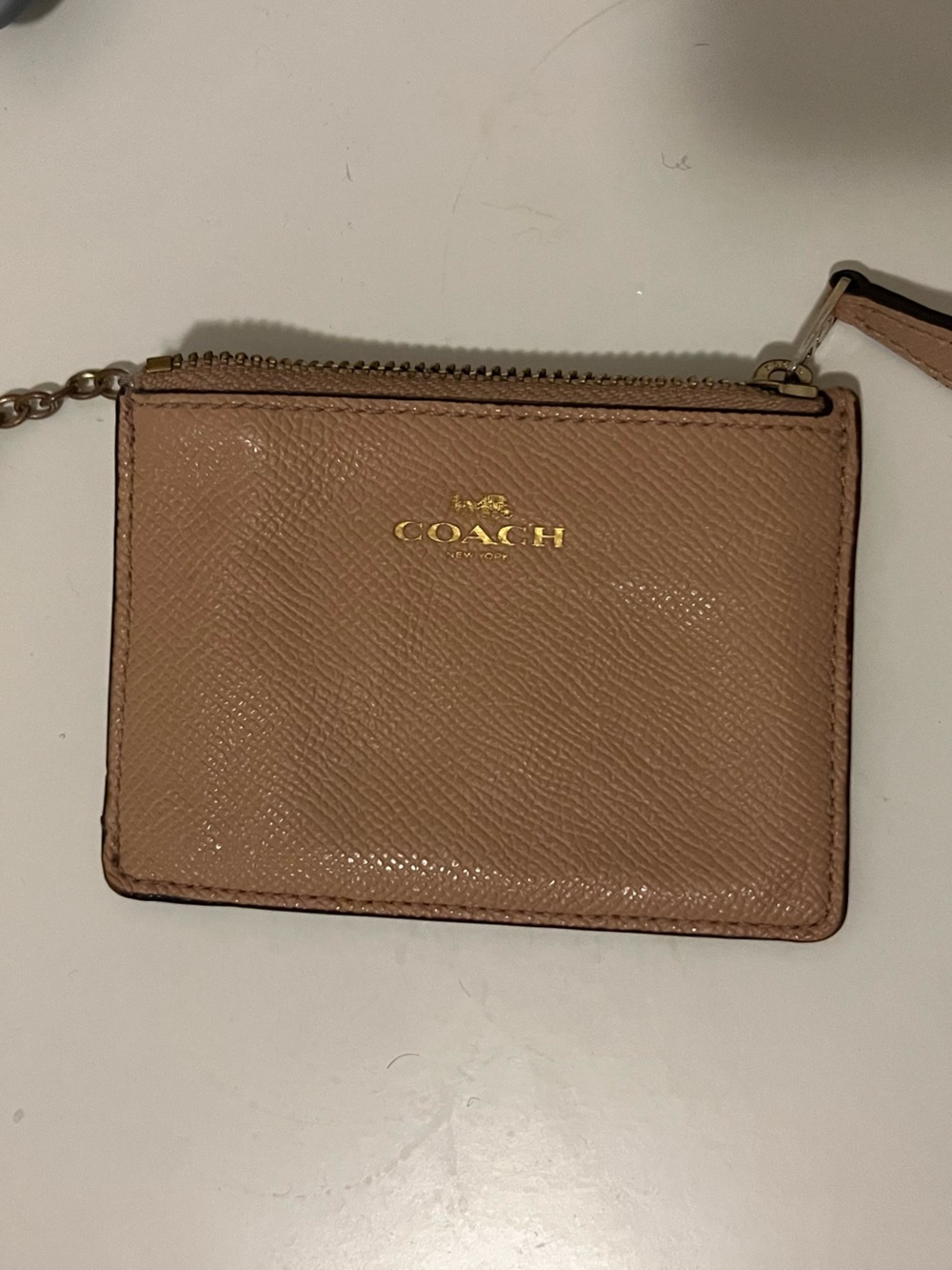 Coach Blush Pink Leather Zip Card Case with Key Ring
